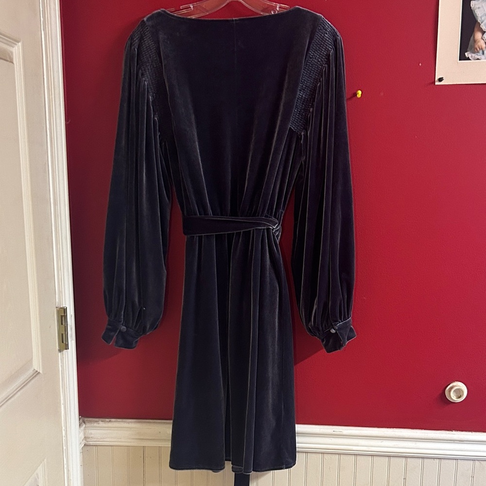 Calvin Klein Velvet Long-Sleeve Dress in Dark gray size 10 - Picture 5 of 7